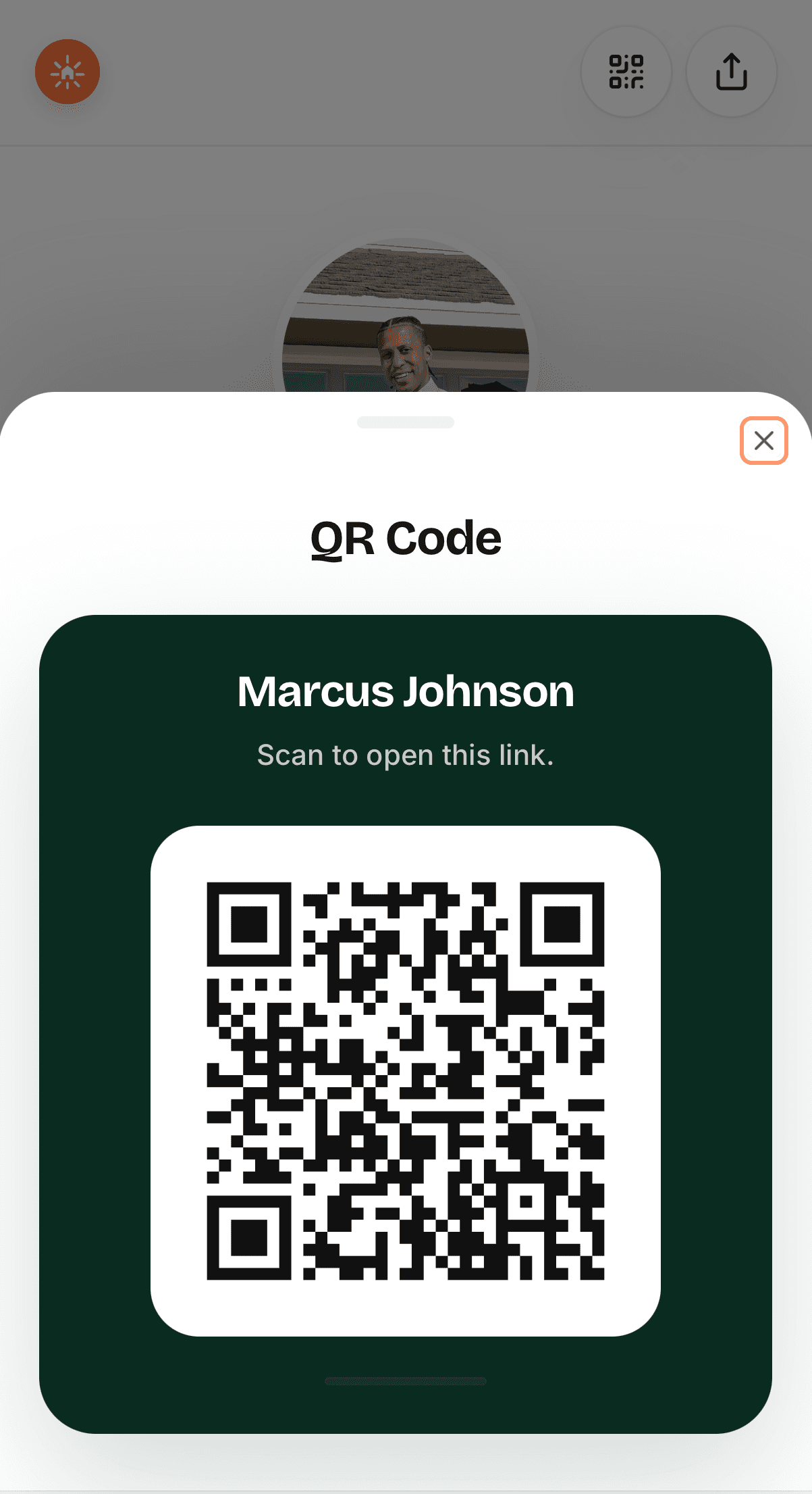 listree mobile QR code screen for a real estate profile